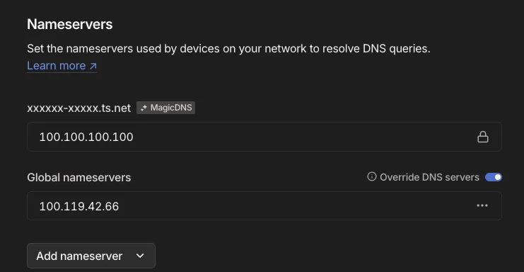 Tailscaleのネームサーバー設定