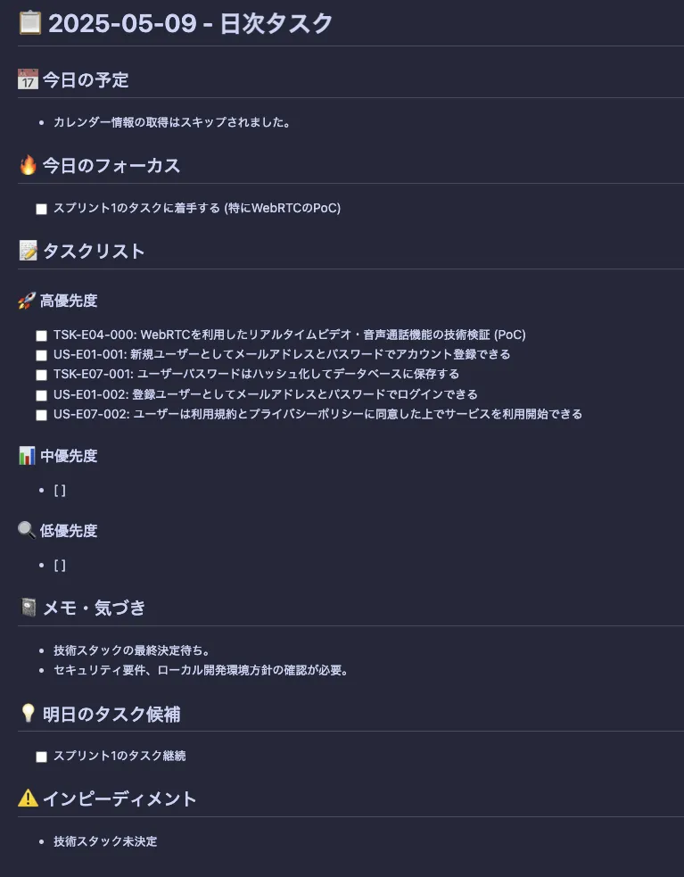 本日タスク詳細