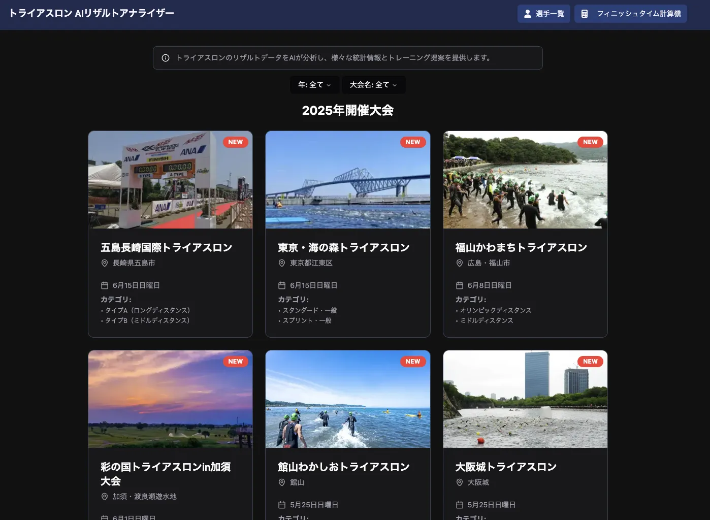 実装対象のトライアスロンサービス