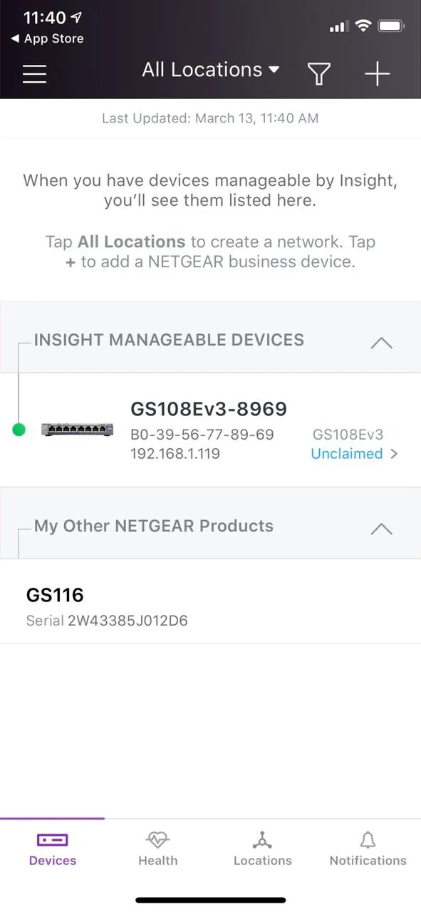 Netgear Insightアプリ画面