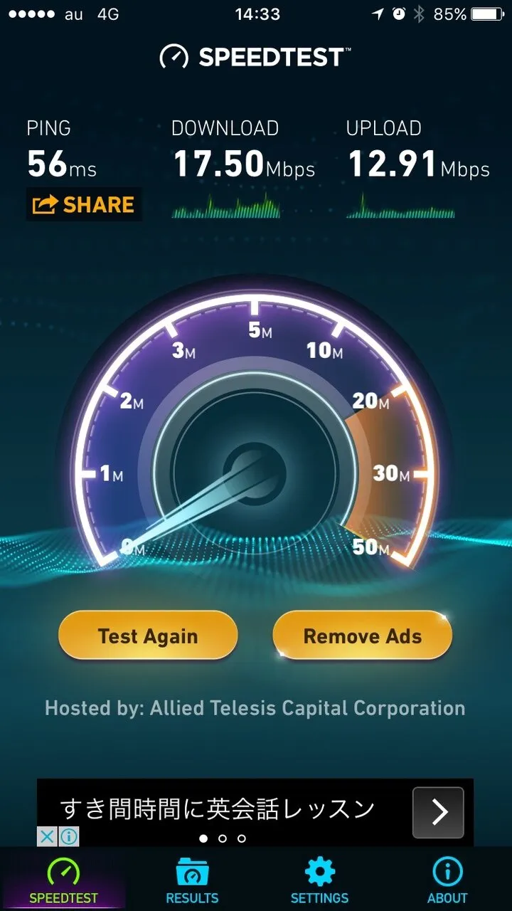 通信速度テストの結果