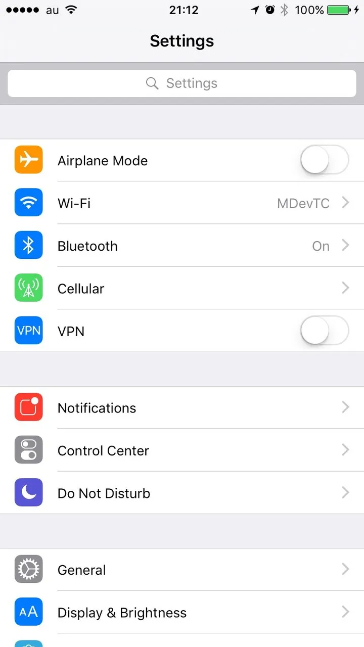 iOS設定画面のスクリーンショット