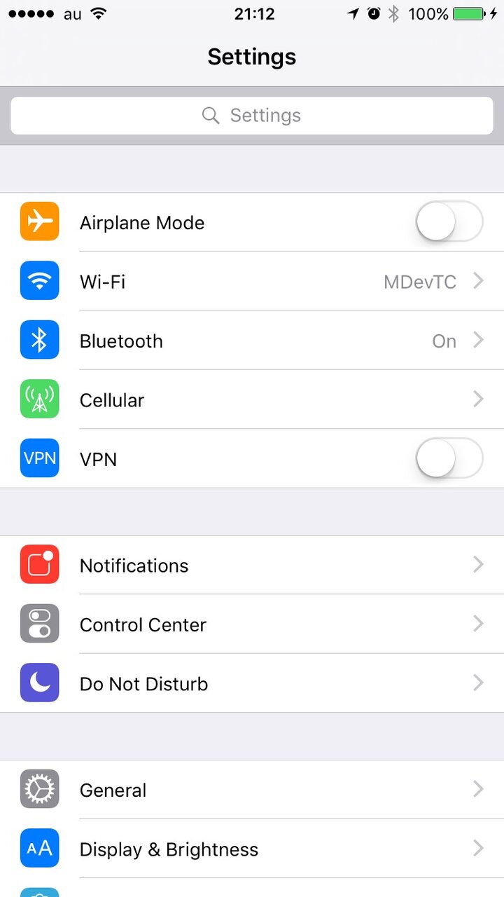 iOS設定画面のスクリーンショット