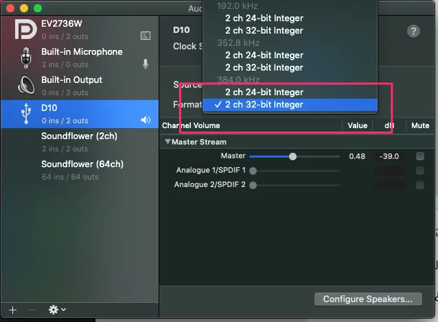 TOPPING D10 MIDI setting