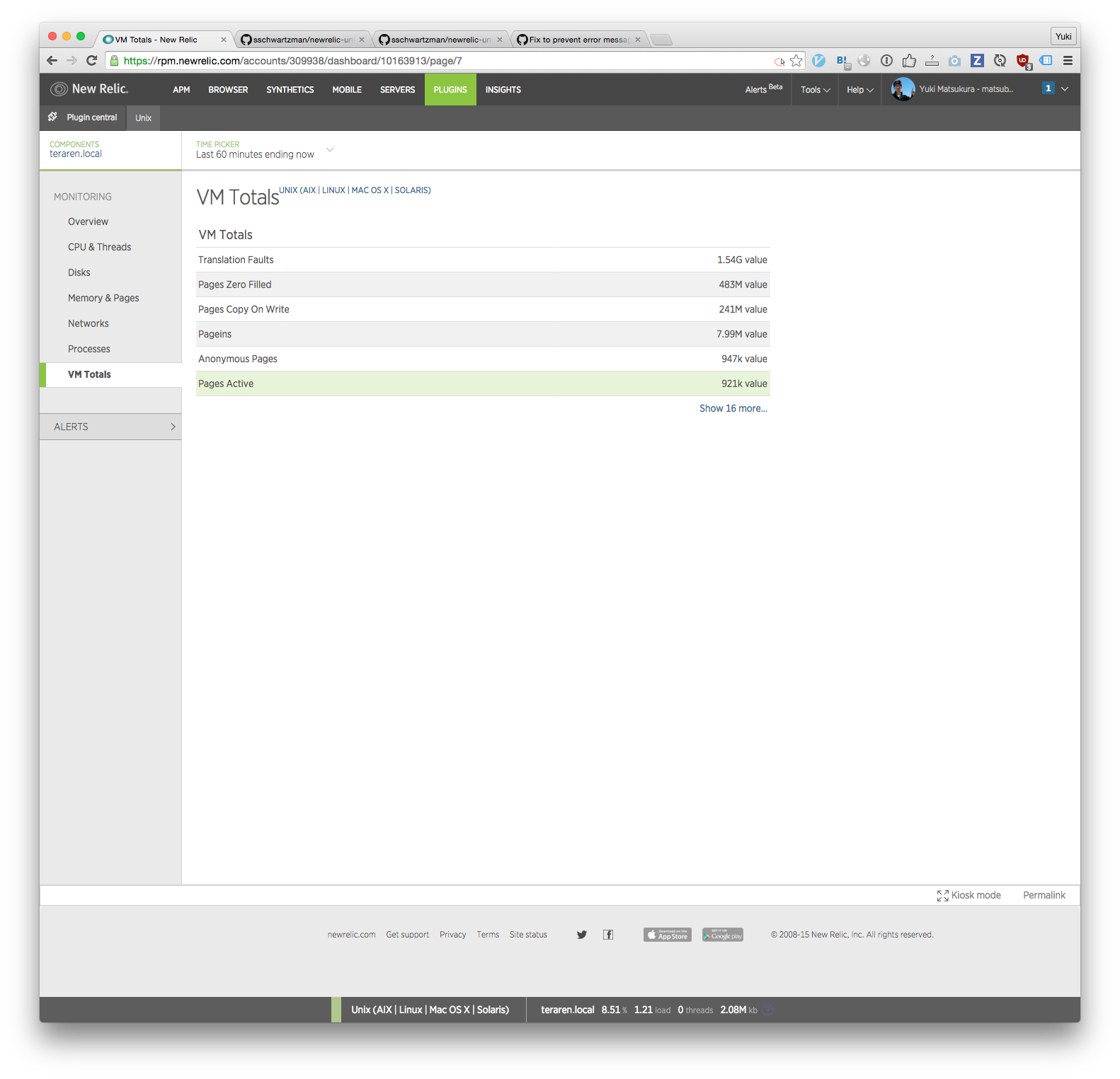 new relic  vm totals
