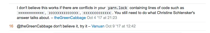 yarn.lockコンフリクト解決画面