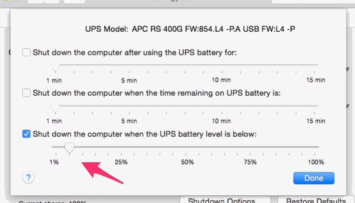 energy saver ups setting