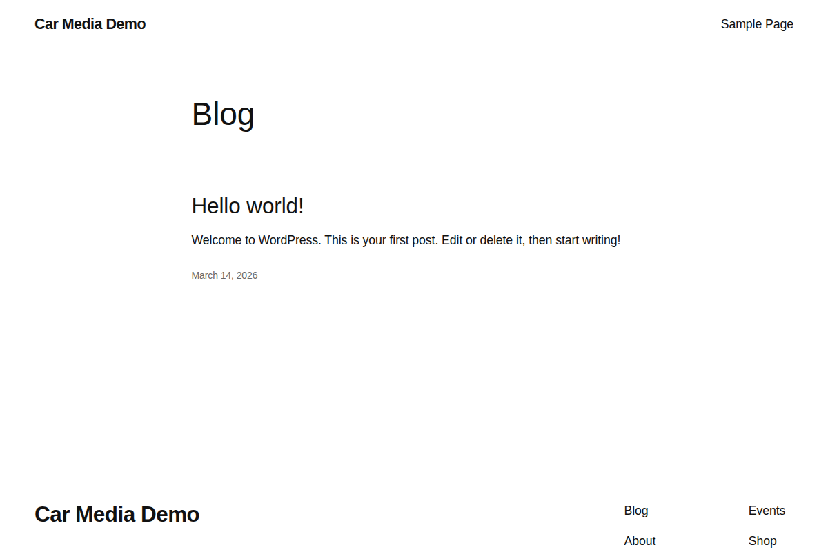 デフォルトテーマ(Twenty Twenty-Five)のWordPress。Hello world!の記事だけが表示されている
