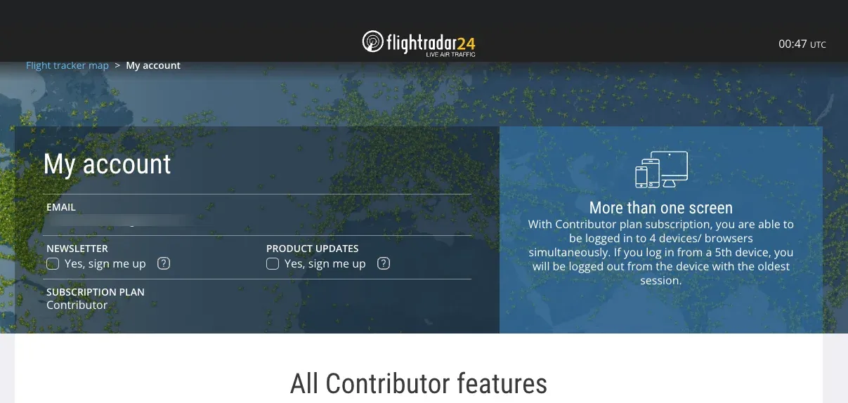 Flightradar24 の Contributor 表示