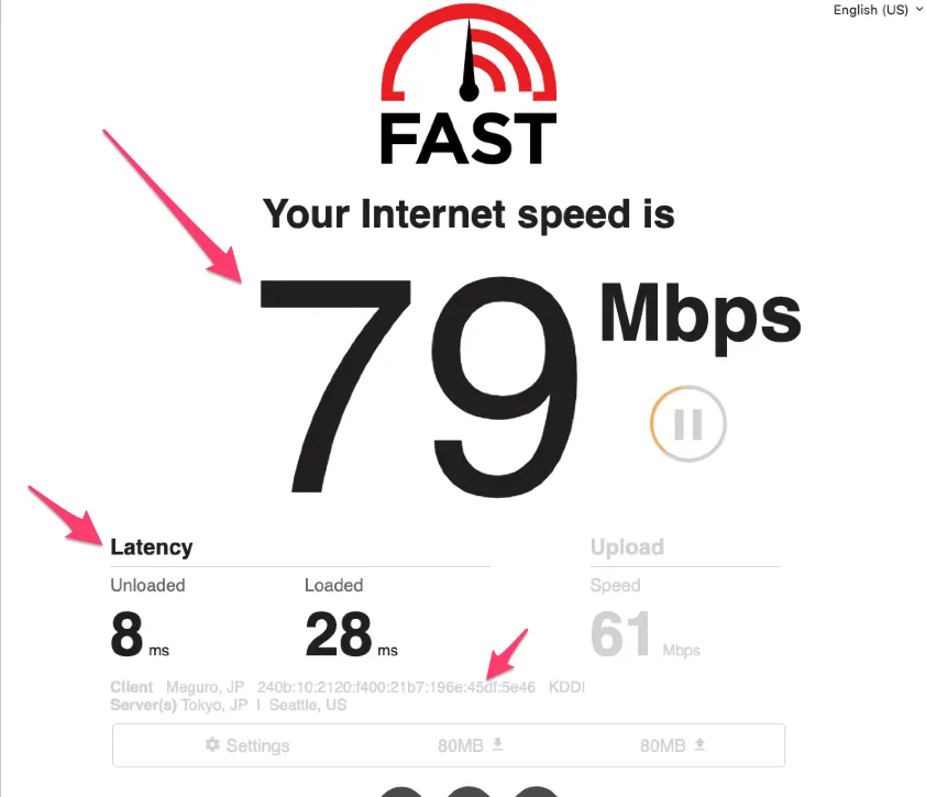 fast.com速度測定結果