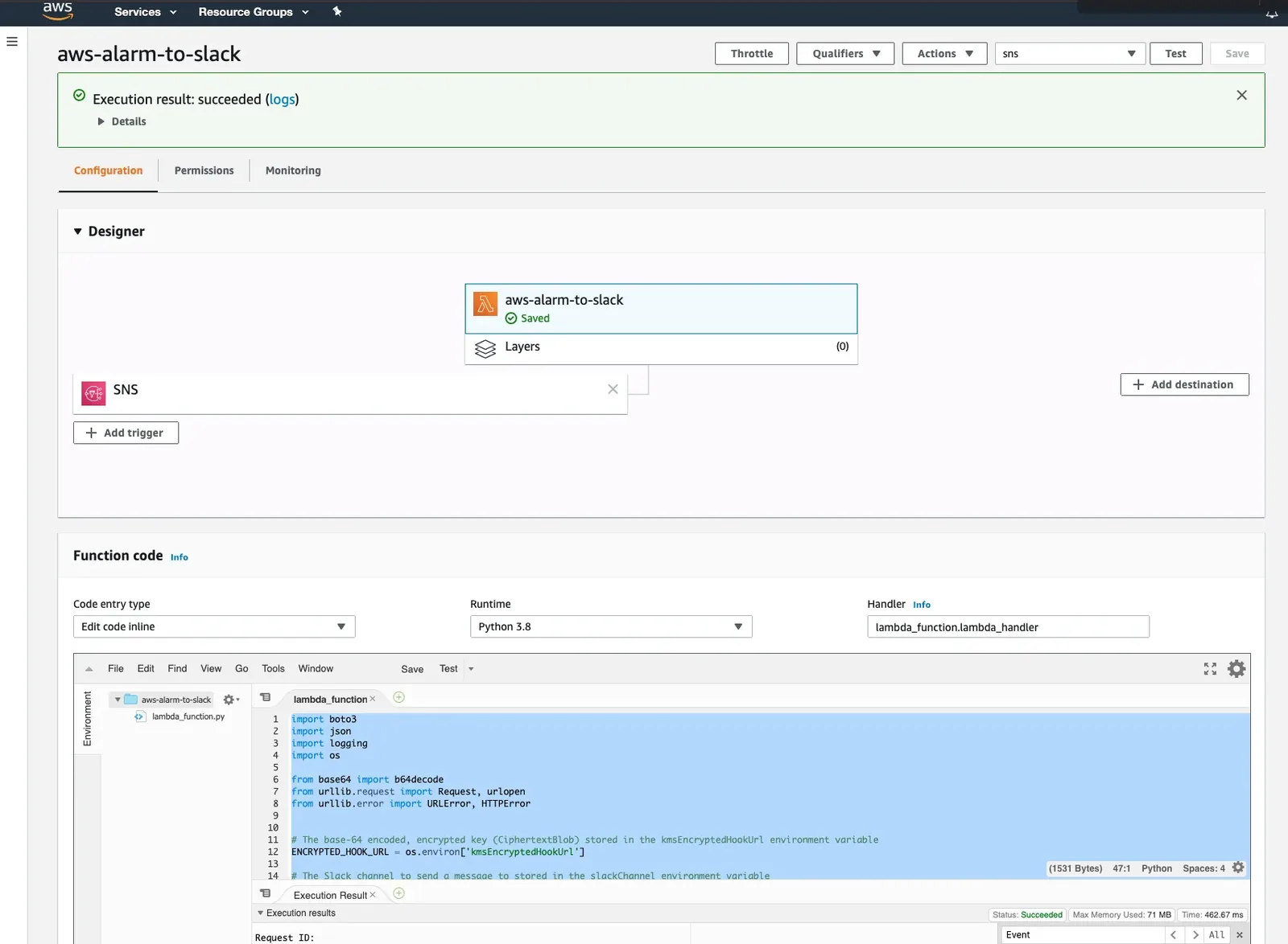 CloudWatchからSlackへの通知フロー