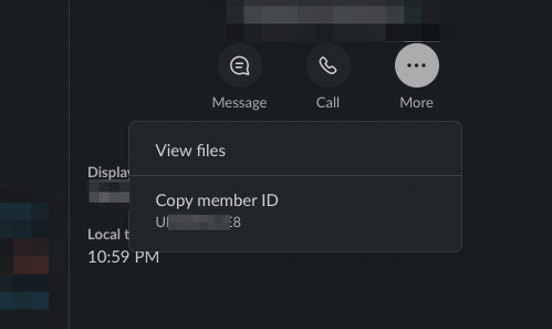 Slackメンバー ID確認画面
