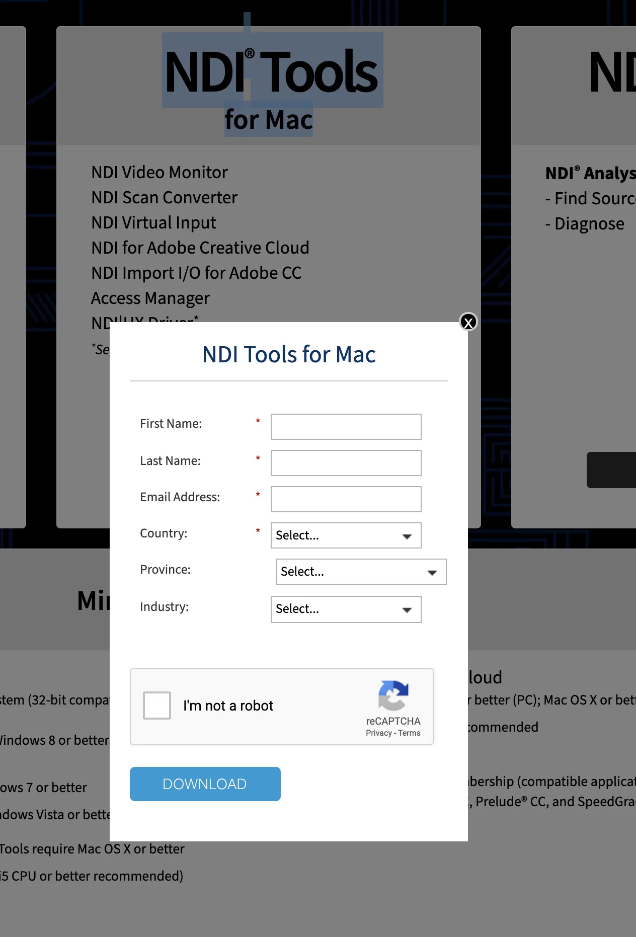 NDI Tools for Mac ダウンロード画面