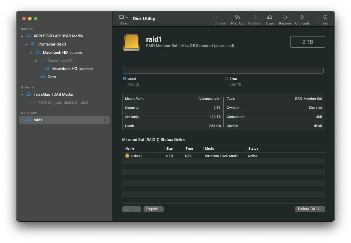TerraMasterでのHDD2認識