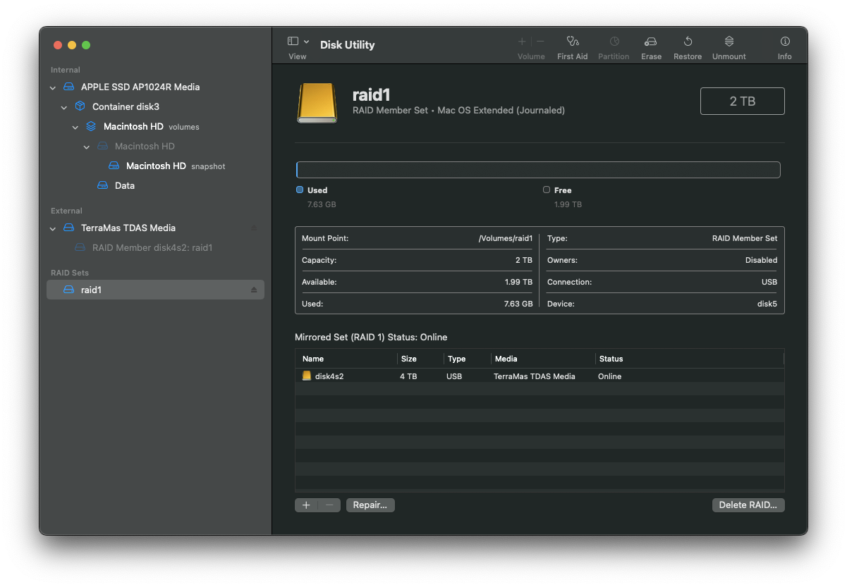 TerraMasterでのHDD2認識