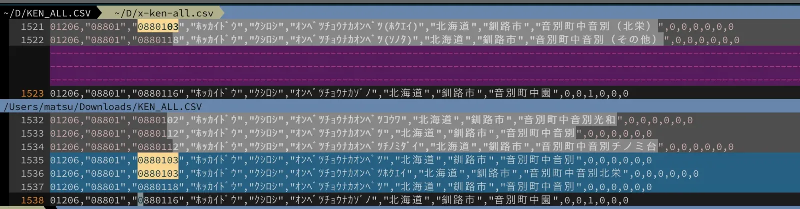 住所記録分割前後の比較