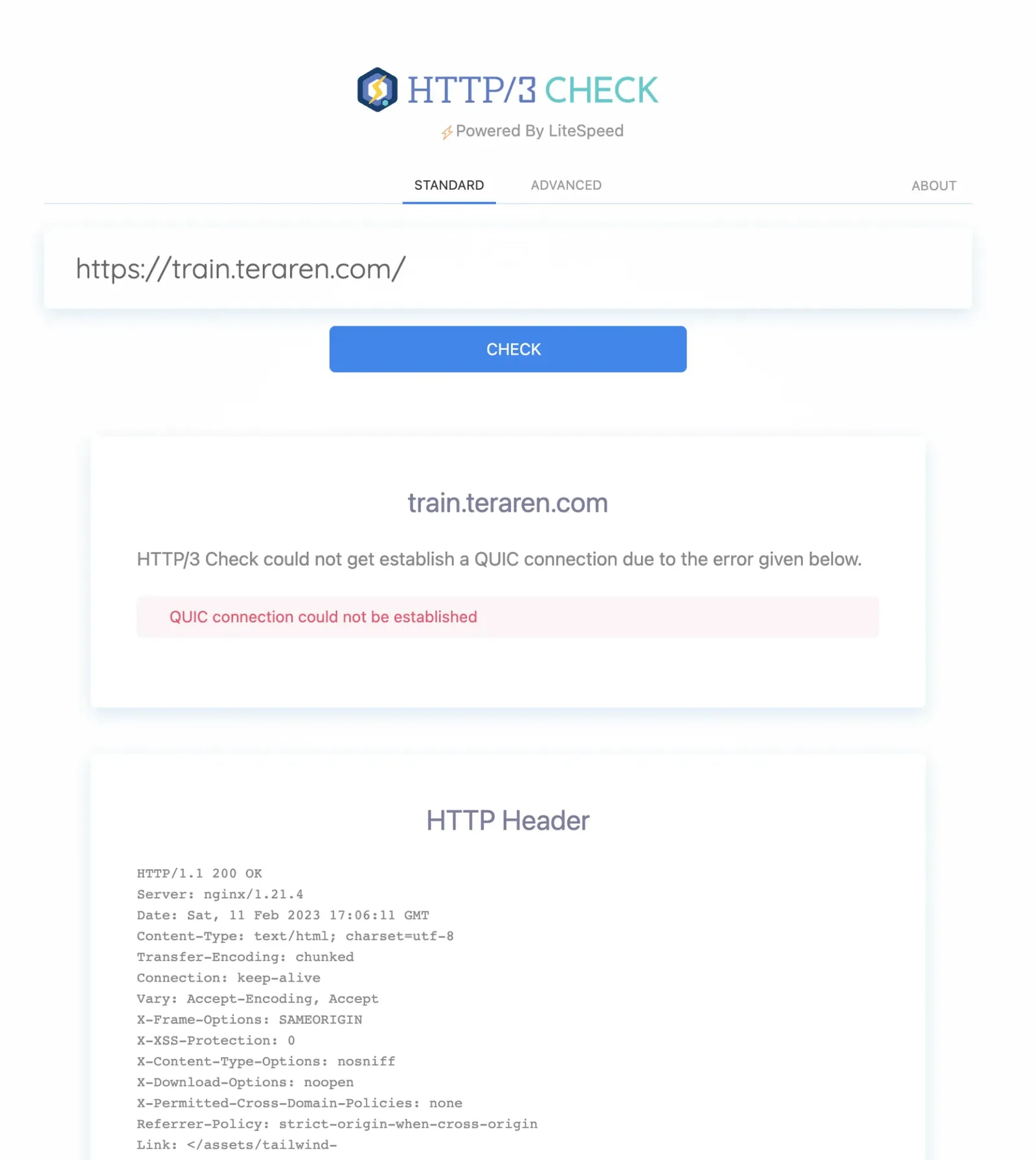 HTTP3チェッカー結果