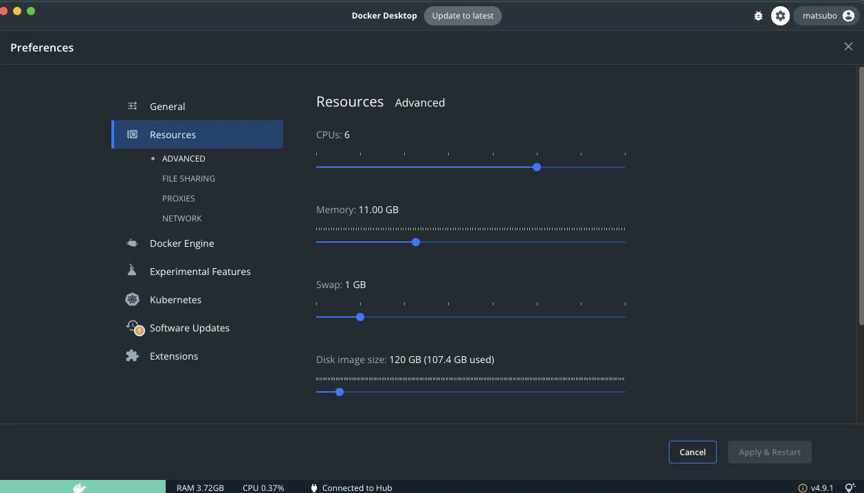 Docker設定画面