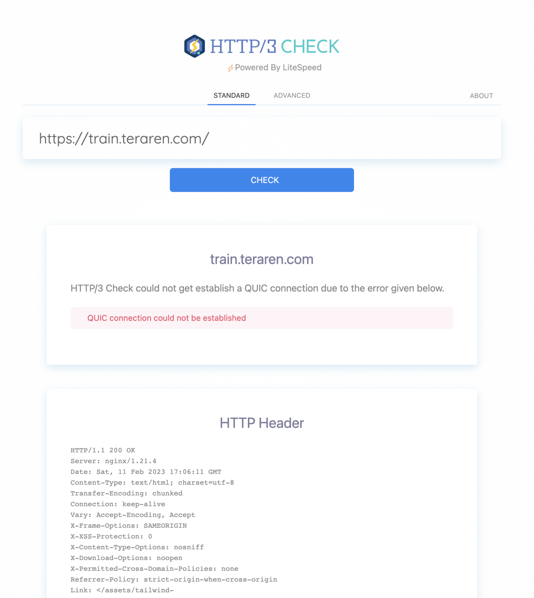 HTTP3チェッカー結果