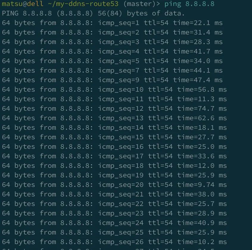 Google DNSへのPing測定