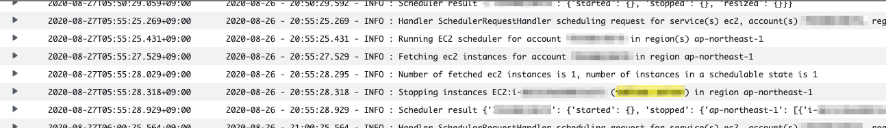 CloudWatchLogsの実行ログ