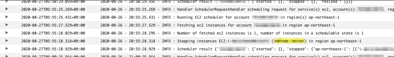 CloudWatchLogsの実行ログ
