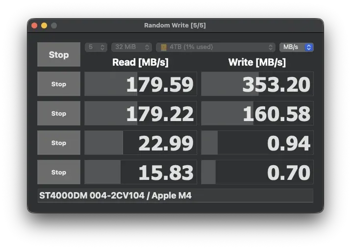 USB 3 接続の 4TB HDD（ST4000DM004）のベンチマーク結果