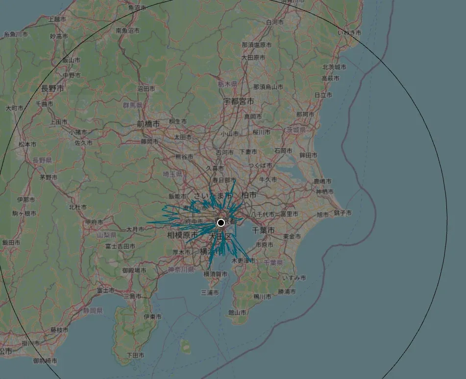 tar1090 のリアルタイム受信画面
